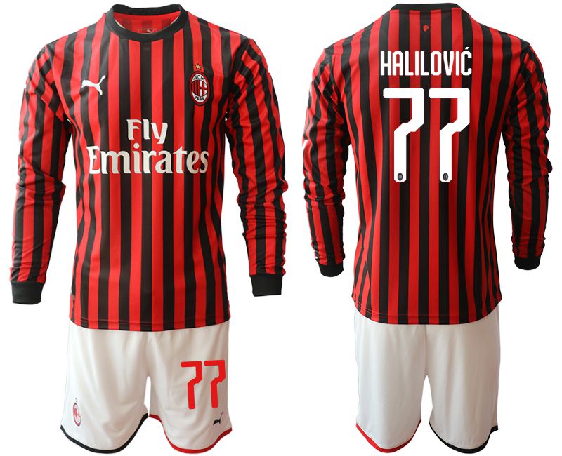 Men 2019-2020 club AC milan home long sleeve #77 red Soccer Jerseys